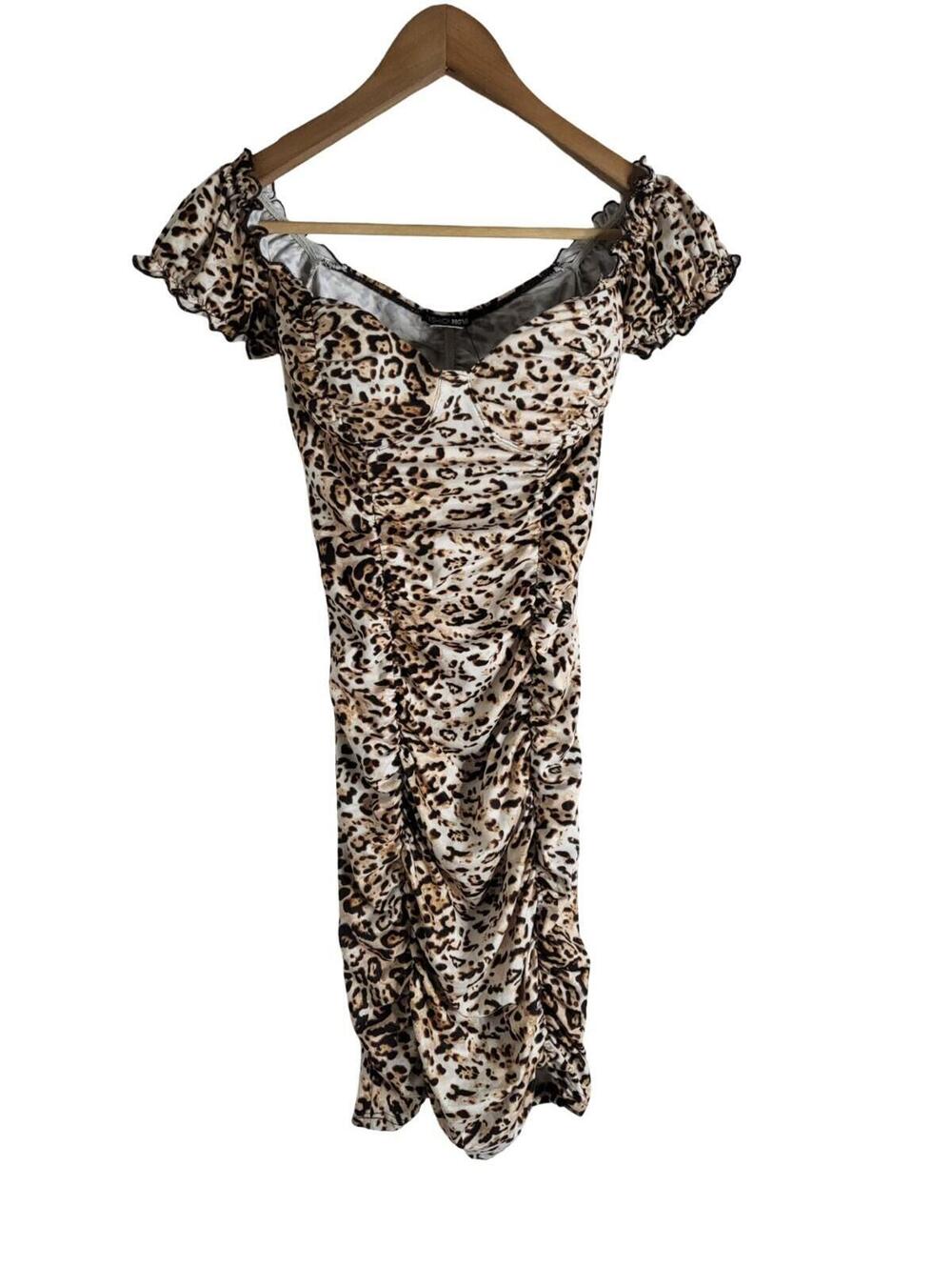Fashion Nova Leopard Print Ruched Mini Dress Sweetheart Neckline Classic Sz M